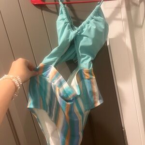 Striped Aqua One Piece Swimsuit